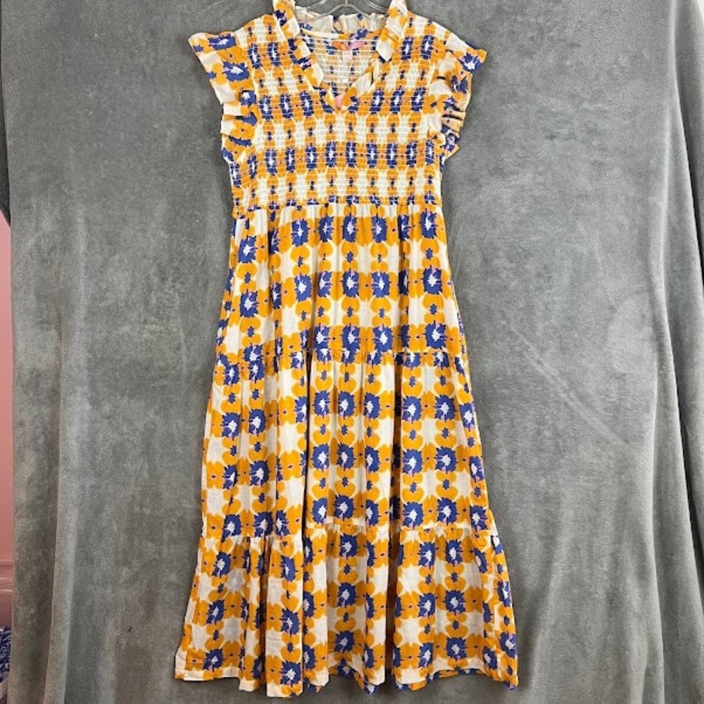 NWT Briton Court Floral Midi Dress Womens M Smocked Flutter Sleeve Cottagecore